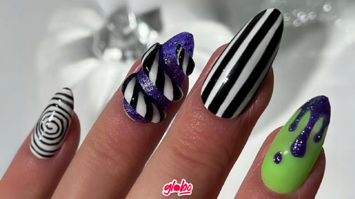 5 diseños de uñas inspirados en Beetlejuice, ideales para llevar en Halloween